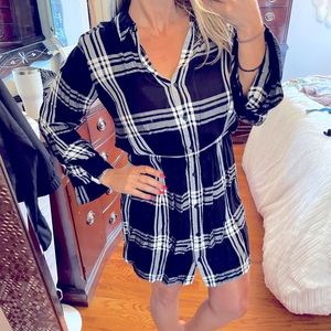 Black and white checkered shirt dress